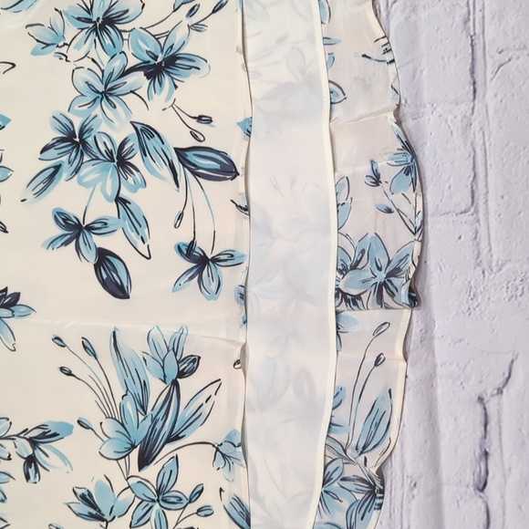 ⭐Loft Womens Skirt 100% Silk Blue Cream Floral High Low Feminine Girly Pastel 10 - Picture 4 of 12